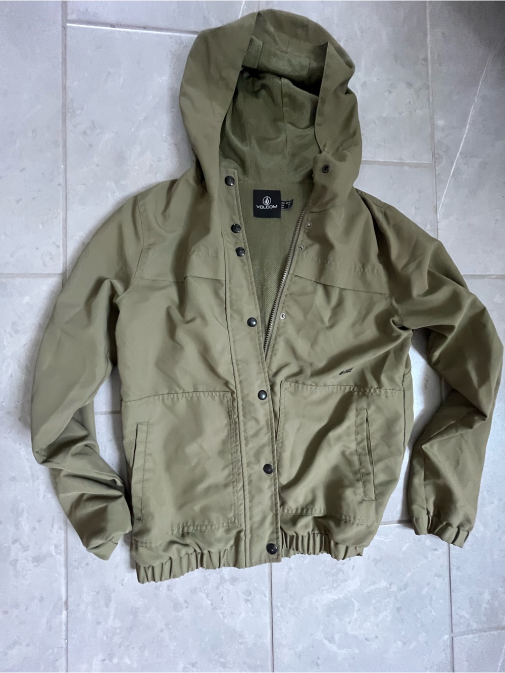 Volcom Olive Green Hooded Lightweight Jacket